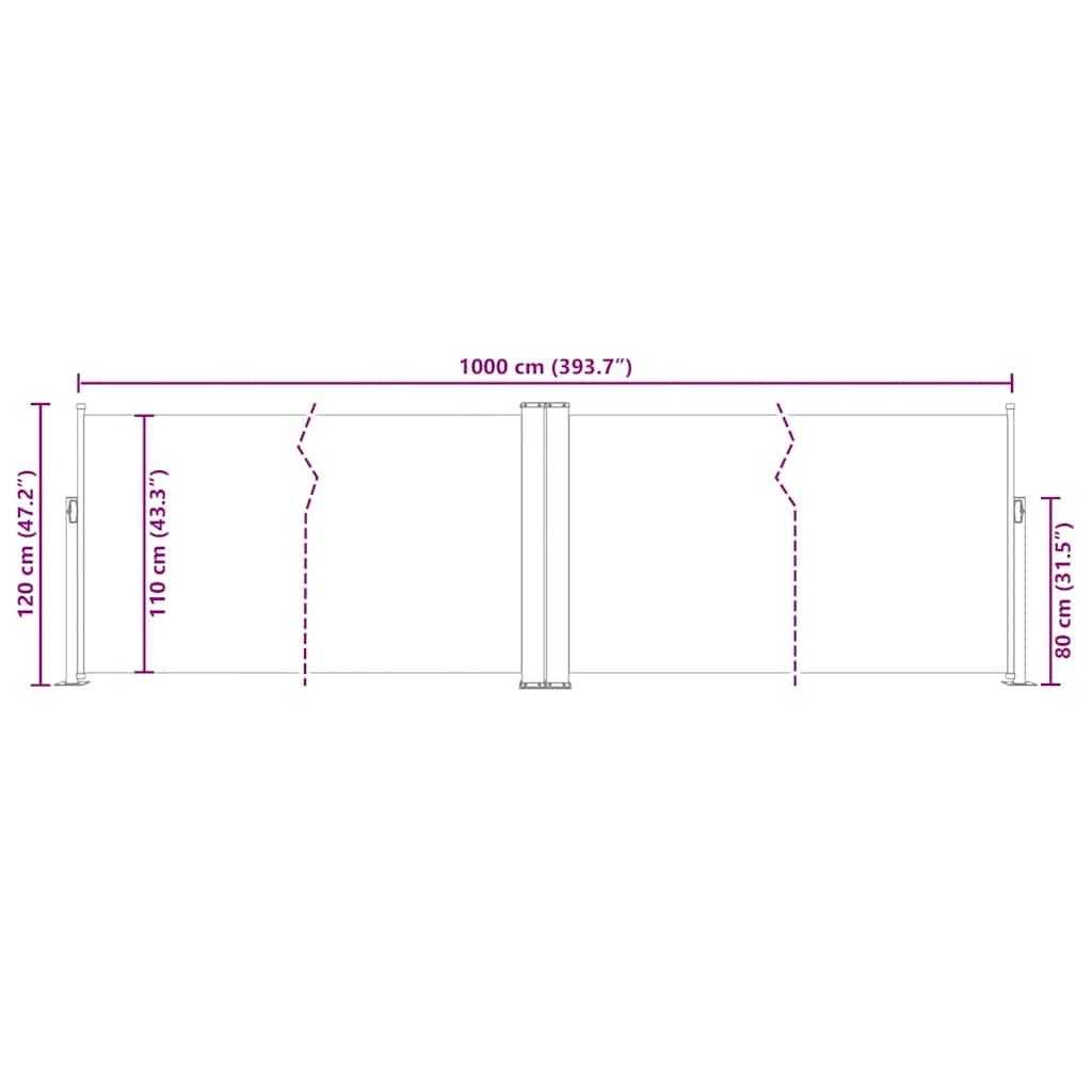 Tenda da Sole Laterale Retrattile Nera 120x1000 cm