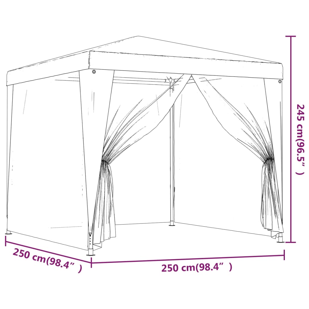 Tendone per Feste con 4 Pareti in Rete 2,5x2,5 m Bianco