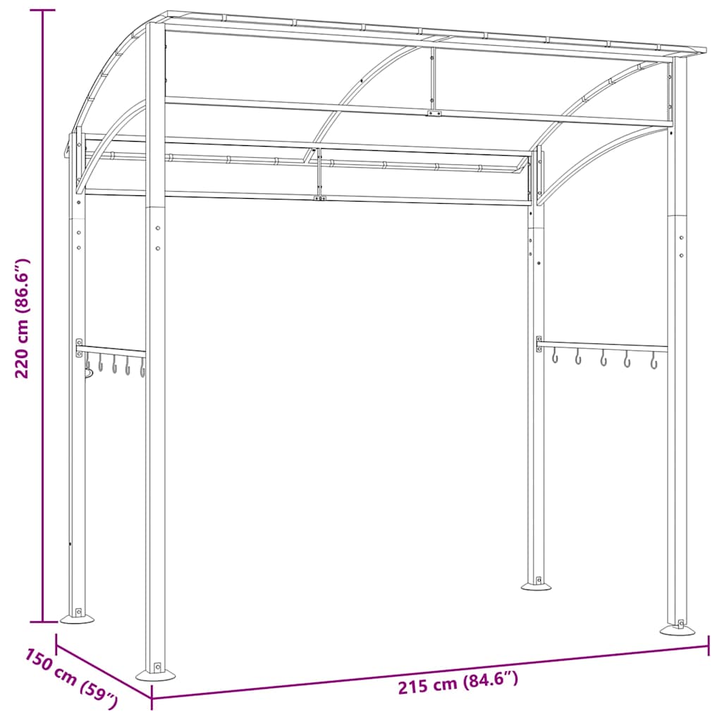 Gazebo per Barbecue 215x150x220 cm Antracite in Acciaio