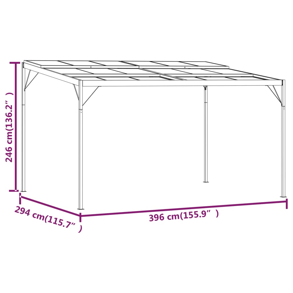 Gazebo con Tetto Antracite 4x3x2,5 m in Alluminio e Acciaio