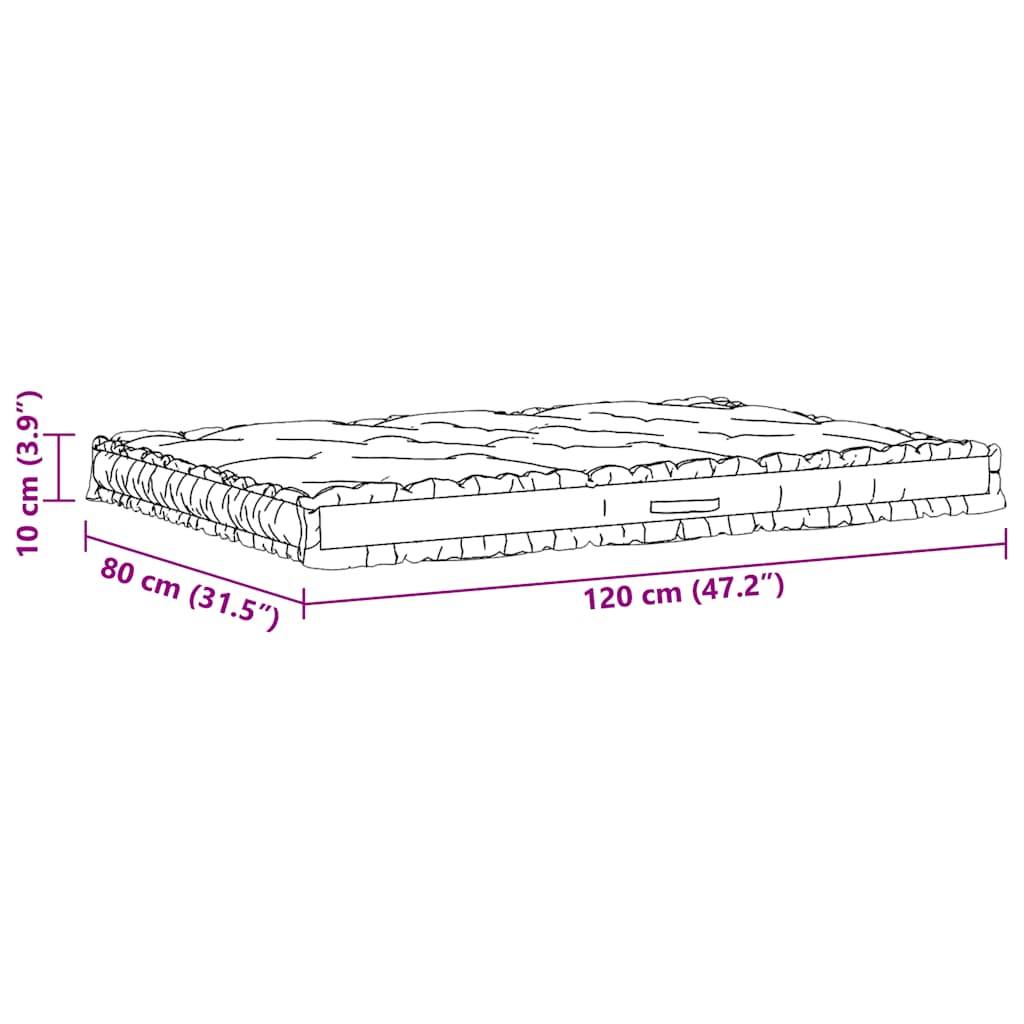 Cuscino per Pallet e Pavimento in Cotone 120x80x10 cm Beige