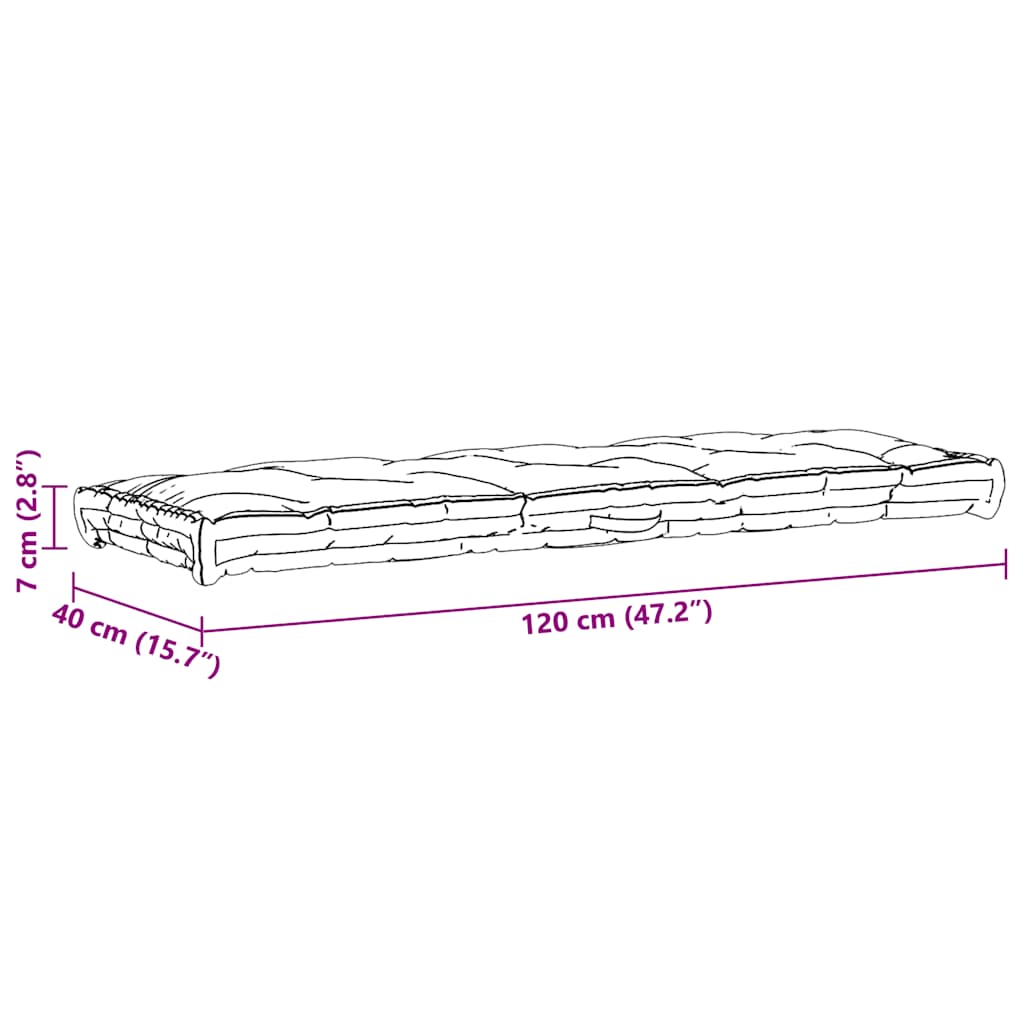 Cuscino per Pallet e Pavimento in Cotone 120x40x7 cm Blu Chiaro