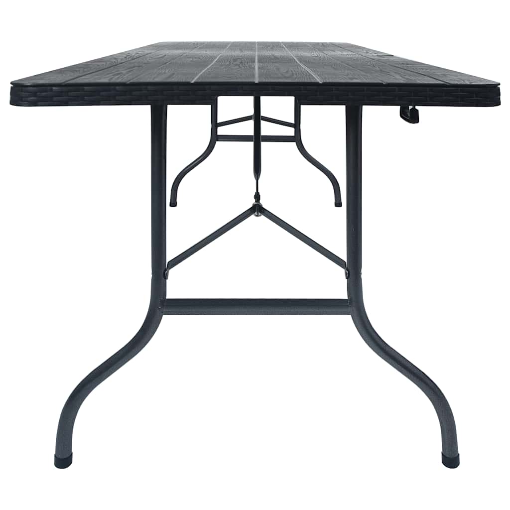 Tavolo da Giardino Pieghevole Nero 180x75x72 cm in Rattan HDPE