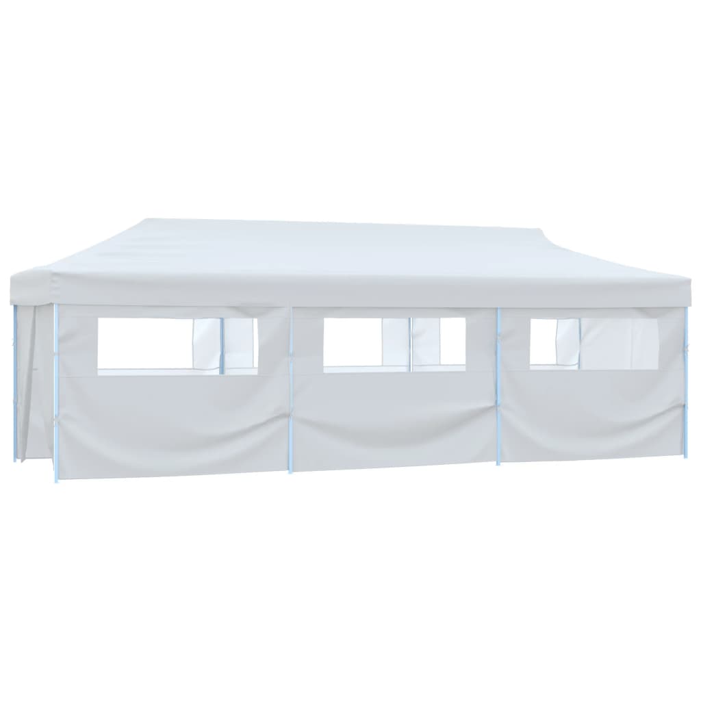 Tenda Pieghevole Pop-Up con 8 Pareti Laterali 3x9 m Bianca