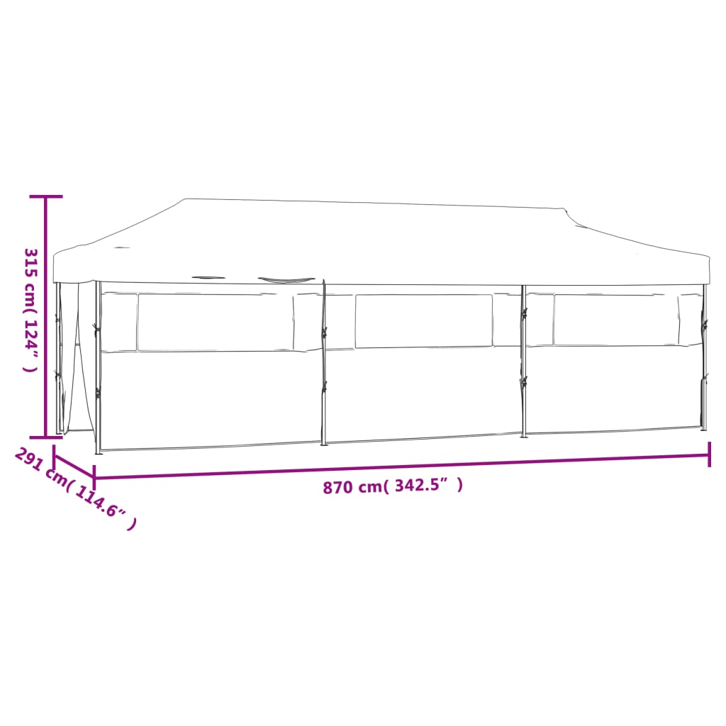 Tenda Pieghevole Pop-Up con 8 Pareti Laterali 3x9 m Bianca
