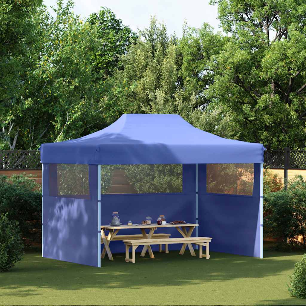 Gazebo Professionale Pieghevole con 3 Pareti 3x4m Acciaio Blu