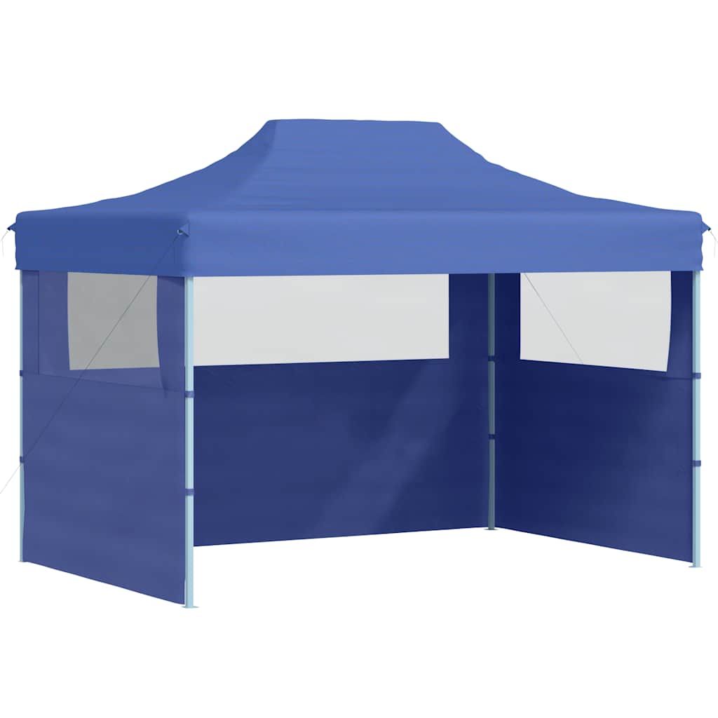 Gazebo Professionale Pieghevole con 3 Pareti 3x4m Acciaio Blu