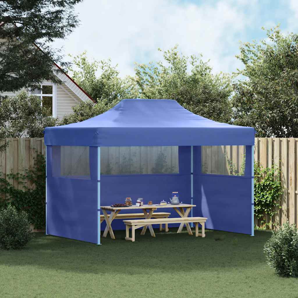 Gazebo Professionale Pieghevole con 3 Pareti 3x4m Acciaio Blu