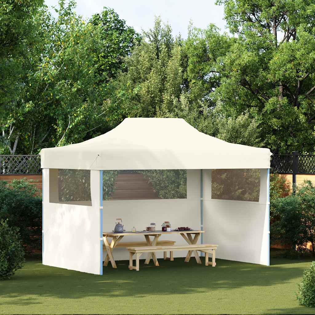 Gazebo Professionale Pieghevole con 3 Pareti 3x4m Acciaio Crema