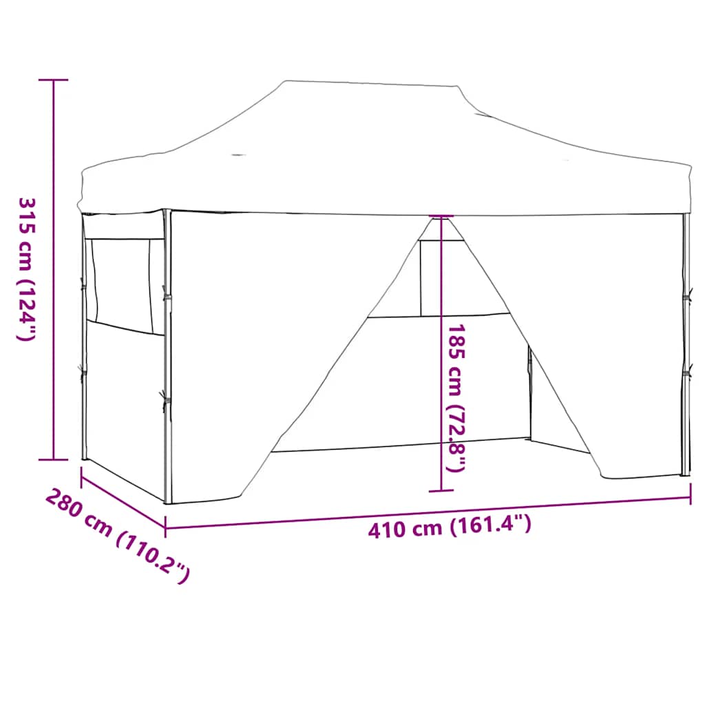 Gazebo Professionale Pieghevole 4 Pareti 280x410x315 cm Acciaio Bianco