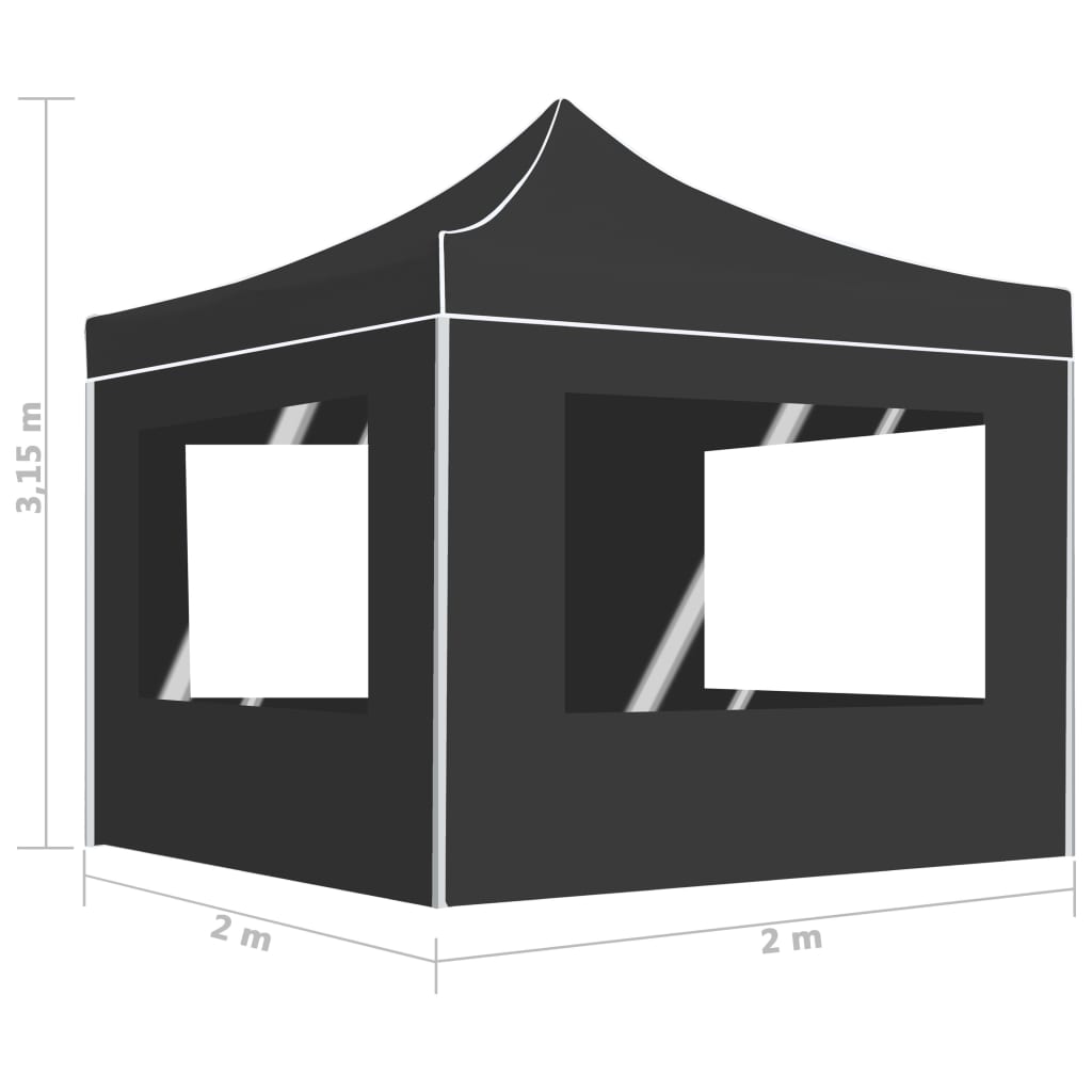 Gazebo Pieghevole con Pareti Alluminio 2x2 m Antracite