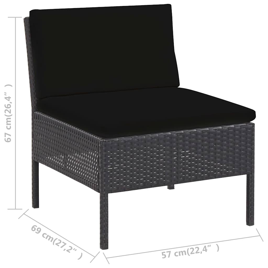 Set Divani da Giardino 6 pz con Cuscini in Polyrattan Nero