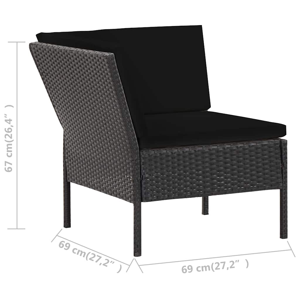 Set Divani da Giardino 6 pz con Cuscini in Polyrattan Nero