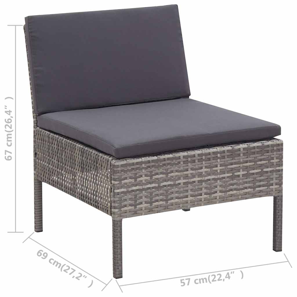 Set Divani da Giardino 8 pz con Cuscini in Polyrattan Grigio