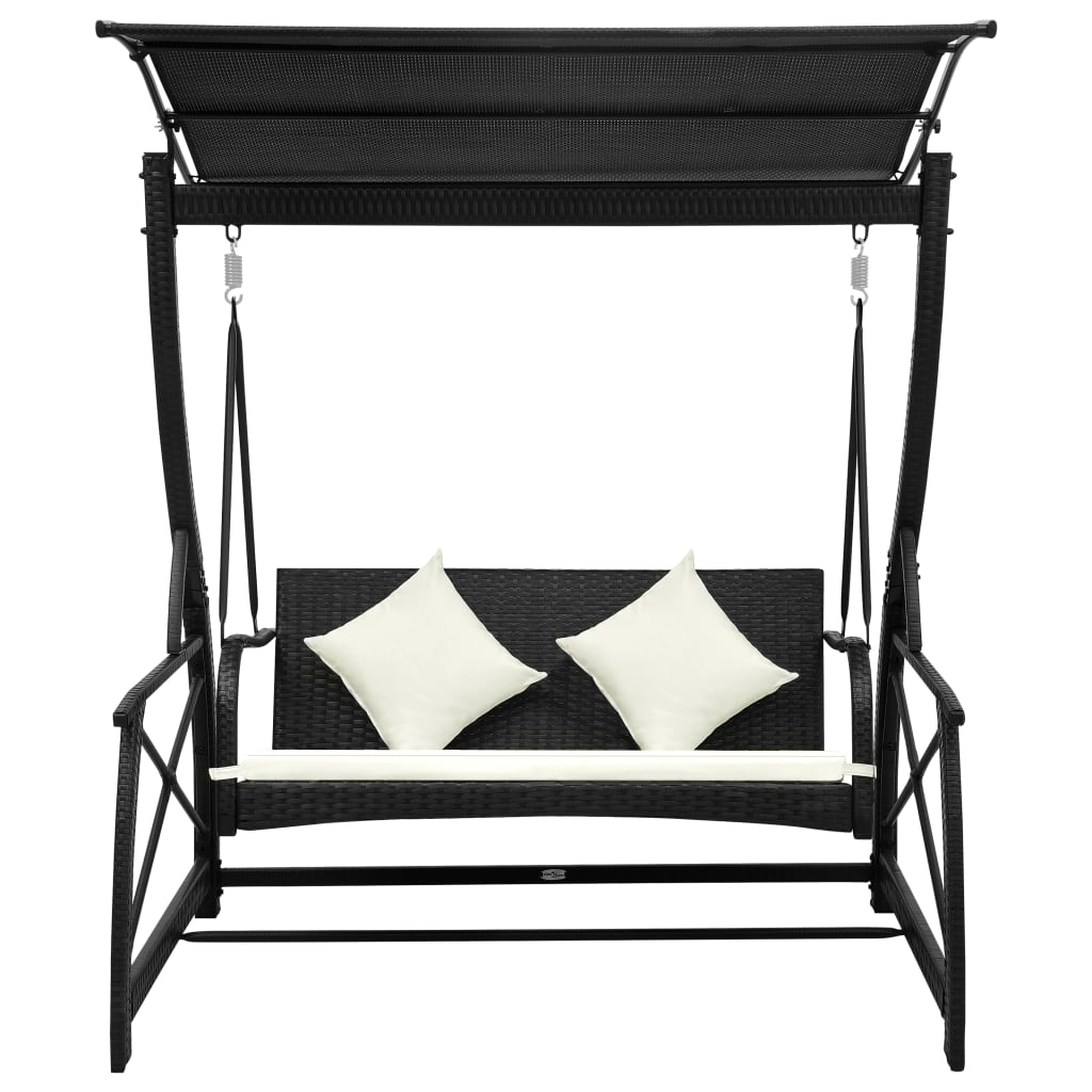 Dondolo da Giardino 3 Posti con Baldacchino in Polyrattan Nero