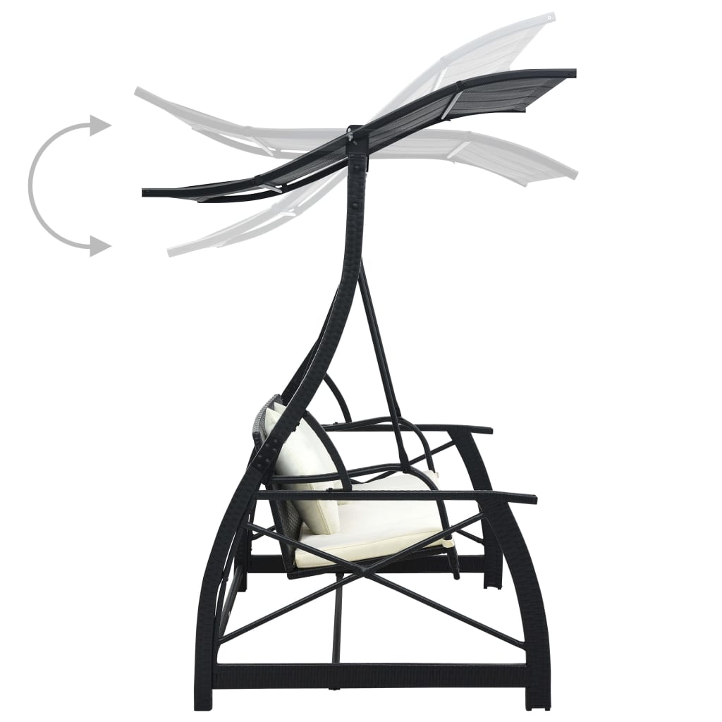 Dondolo da Giardino 3 Posti con Baldacchino in Polyrattan Nero