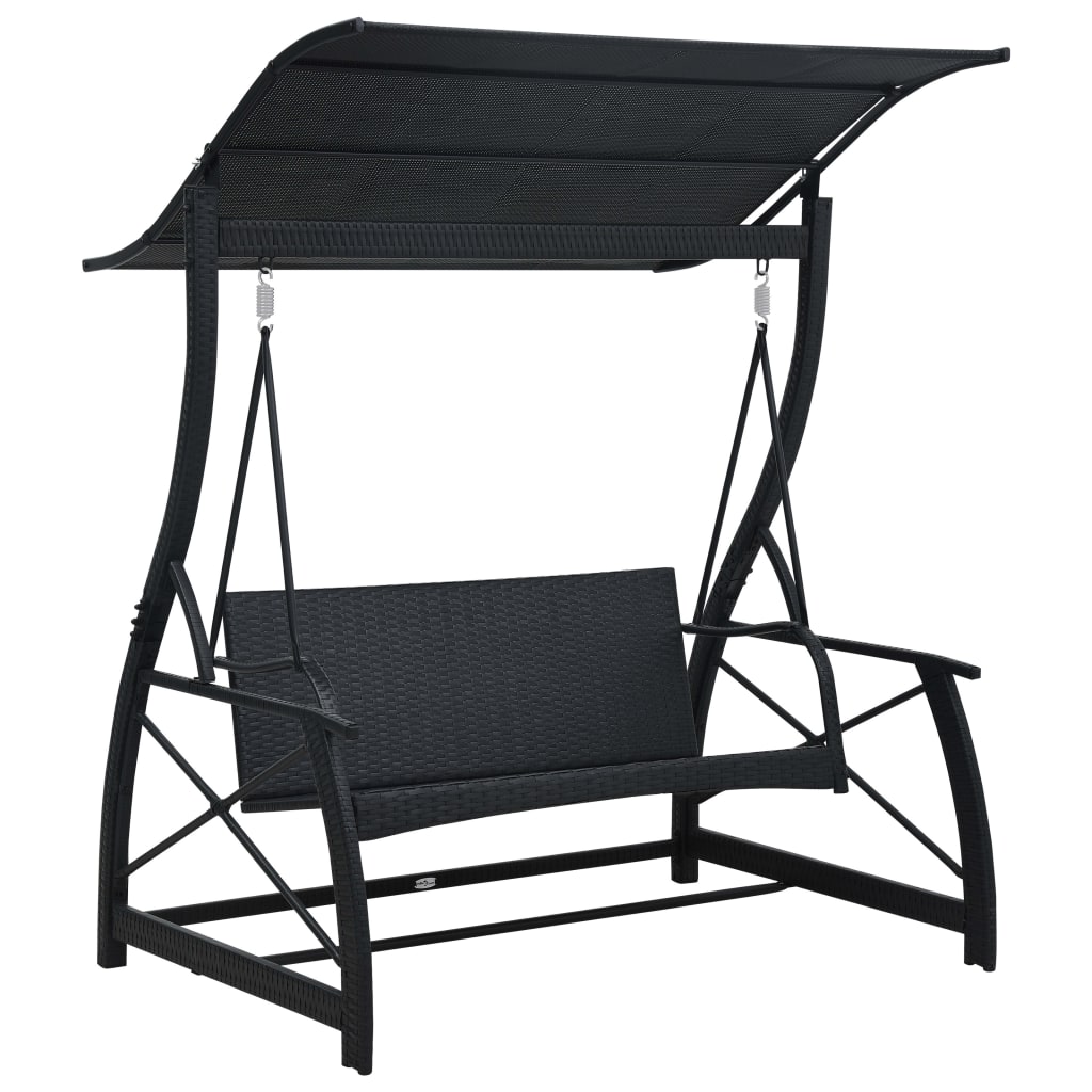Dondolo da Giardino 3 Posti con Baldacchino in Polyrattan Nero