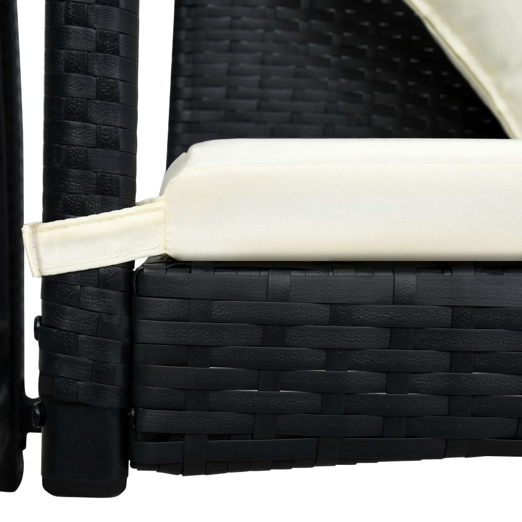 Dondolo da Giardino 3 Posti con Baldacchino in Polyrattan Nero