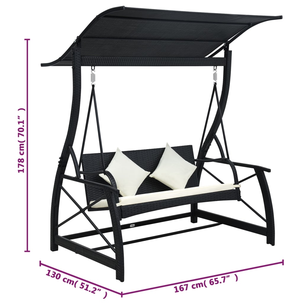 Dondolo da Giardino 3 Posti con Baldacchino in Polyrattan Nero