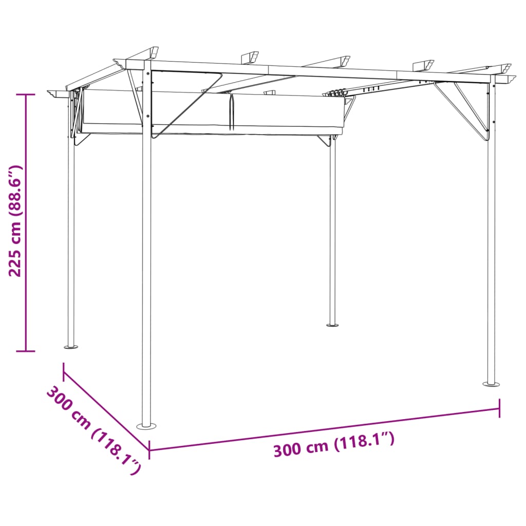 Pergola da Giardino Tetto Retrattile Bianco Crema 3x3 m Acciaio
