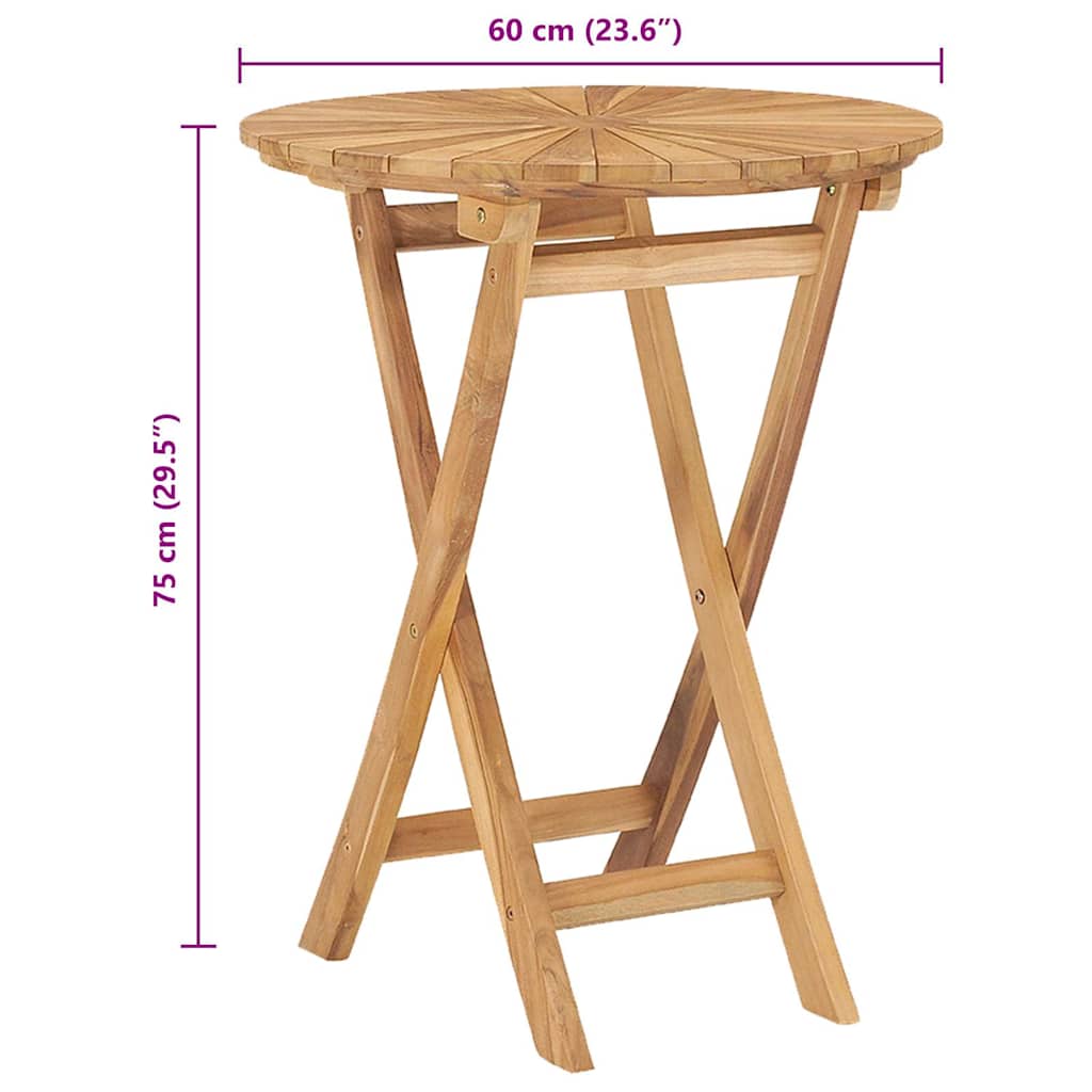 Tavolo da Giardino Pieghevole Ø 60 cm Legno Massello di Teak