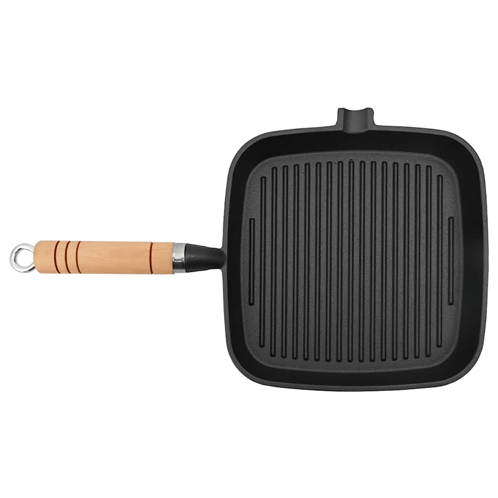 Padella Tegame Griglia in Ghisa con Manico in Legno 20x20 cm
