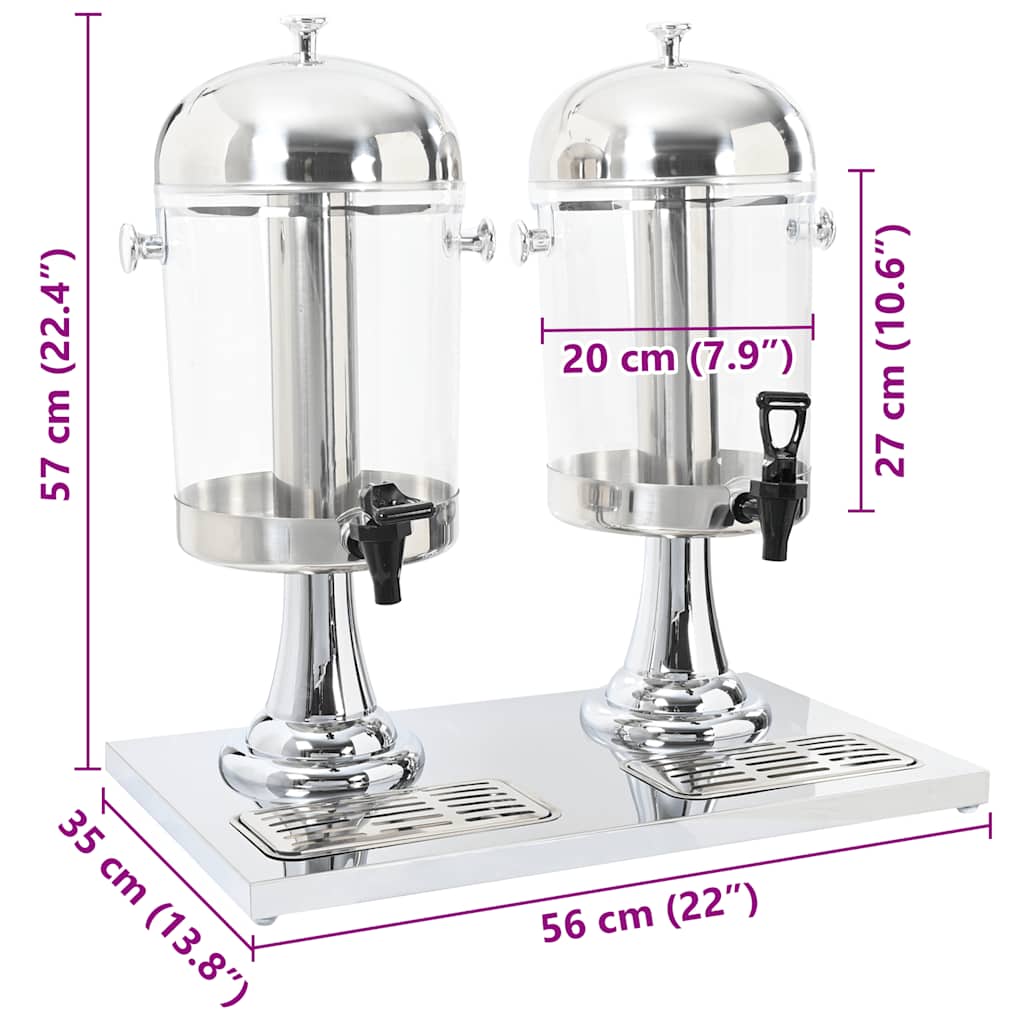 Doppio Distributore di Succhi di Frutta e Bibite Acciaio Inossidabile 2 x 8 L