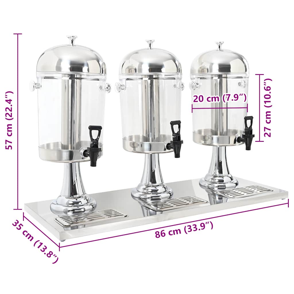 Triplo Distributore di Succhi di Frutta e Bibite Acciaio Inossidabile 3 x 8 L
