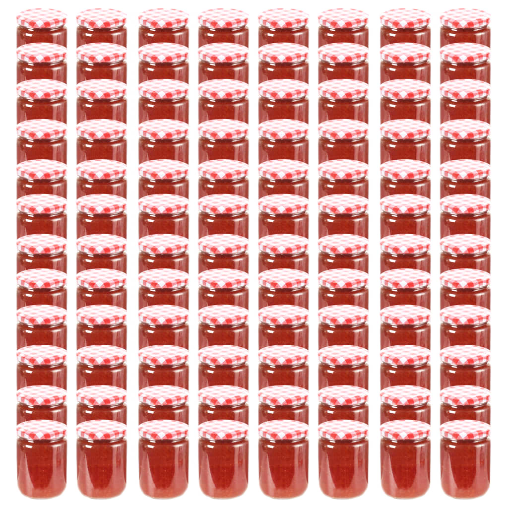 Vasi Marmellata in Vetro Coperchio Bianco e Rosso 96 pz 230 ml