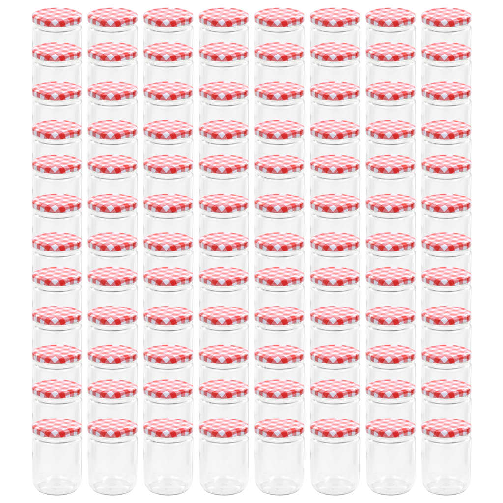 Vasi Marmellata in Vetro Coperchio Bianco e Rosso 96 pz 230 ml