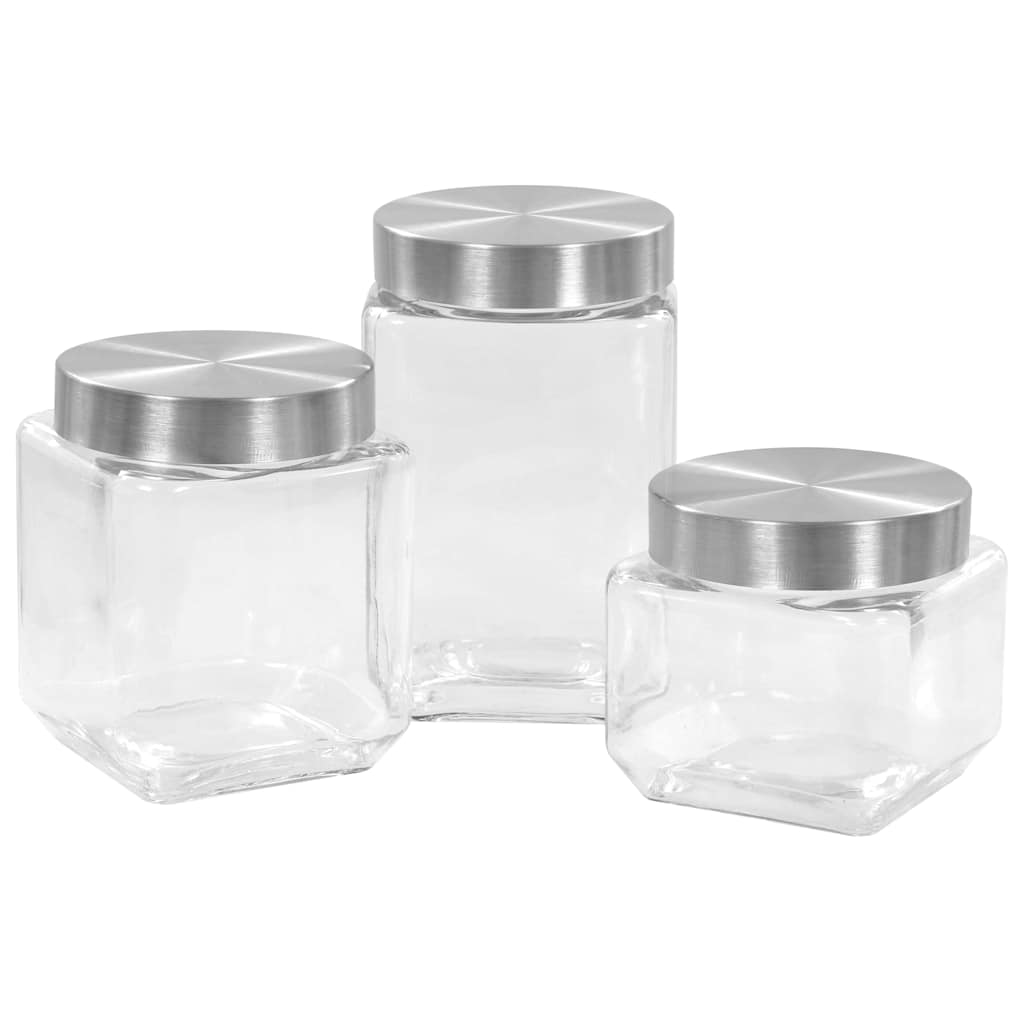 Barattoli in Vetro con Coperchio Argento 6 pz 800/1200/1700 ml