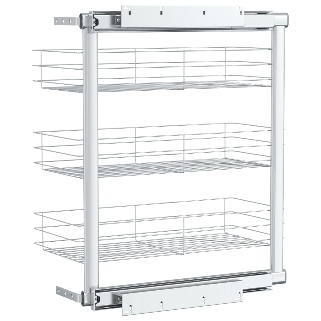 Cestino da Cucina in Rete a 3 Livelli Argento 47x25x56 cm