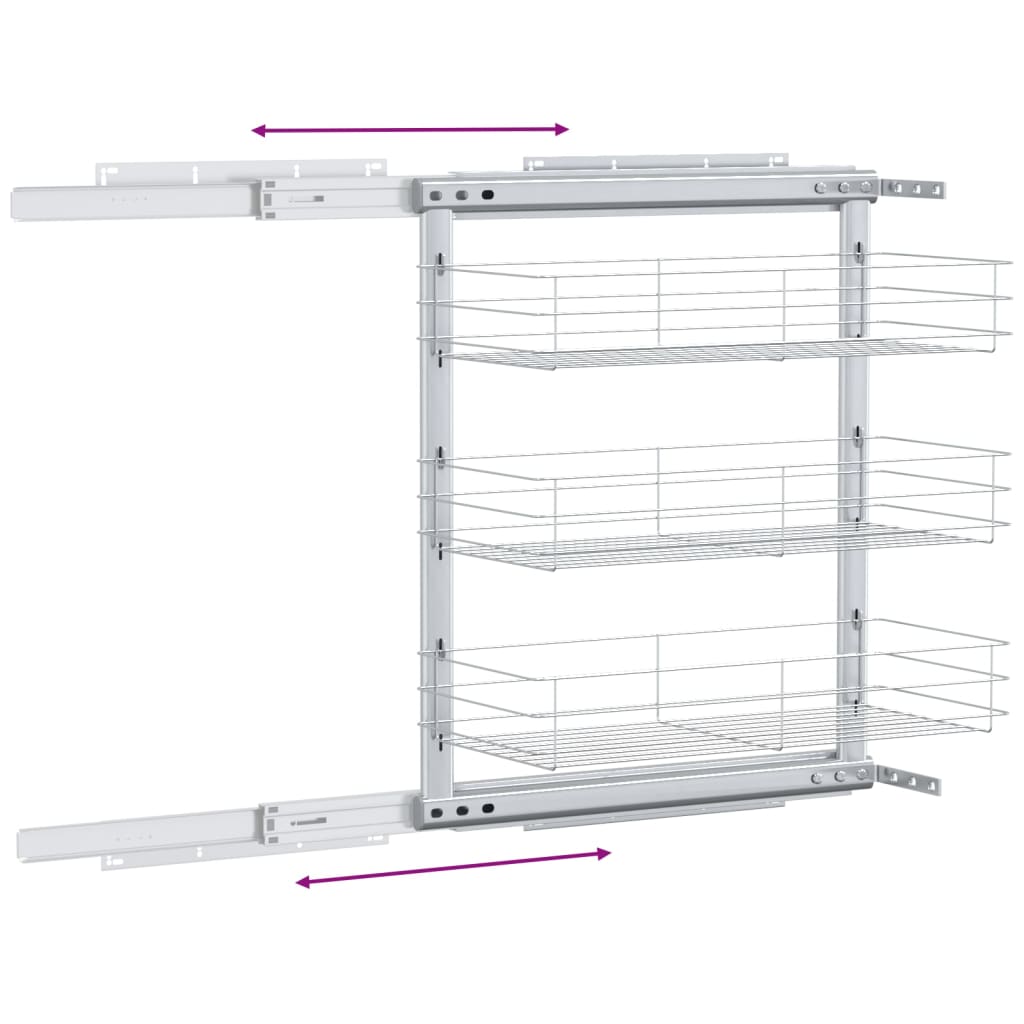 Cestino da Cucina in Rete a 3 Livelli Argento 47x25x56 cm