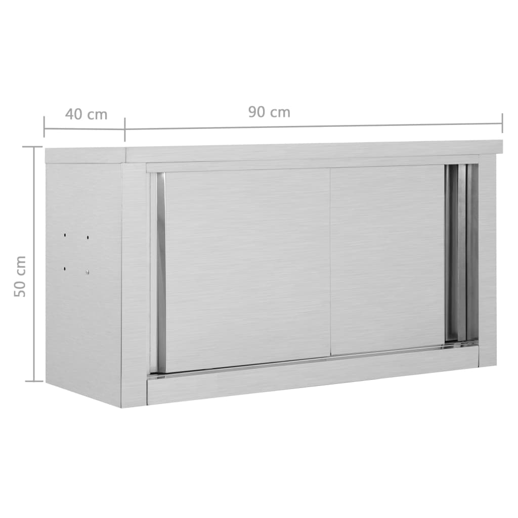 Armadio da Cucina con Ante Scorrevoli 90x40x50cm Acciaio Inox