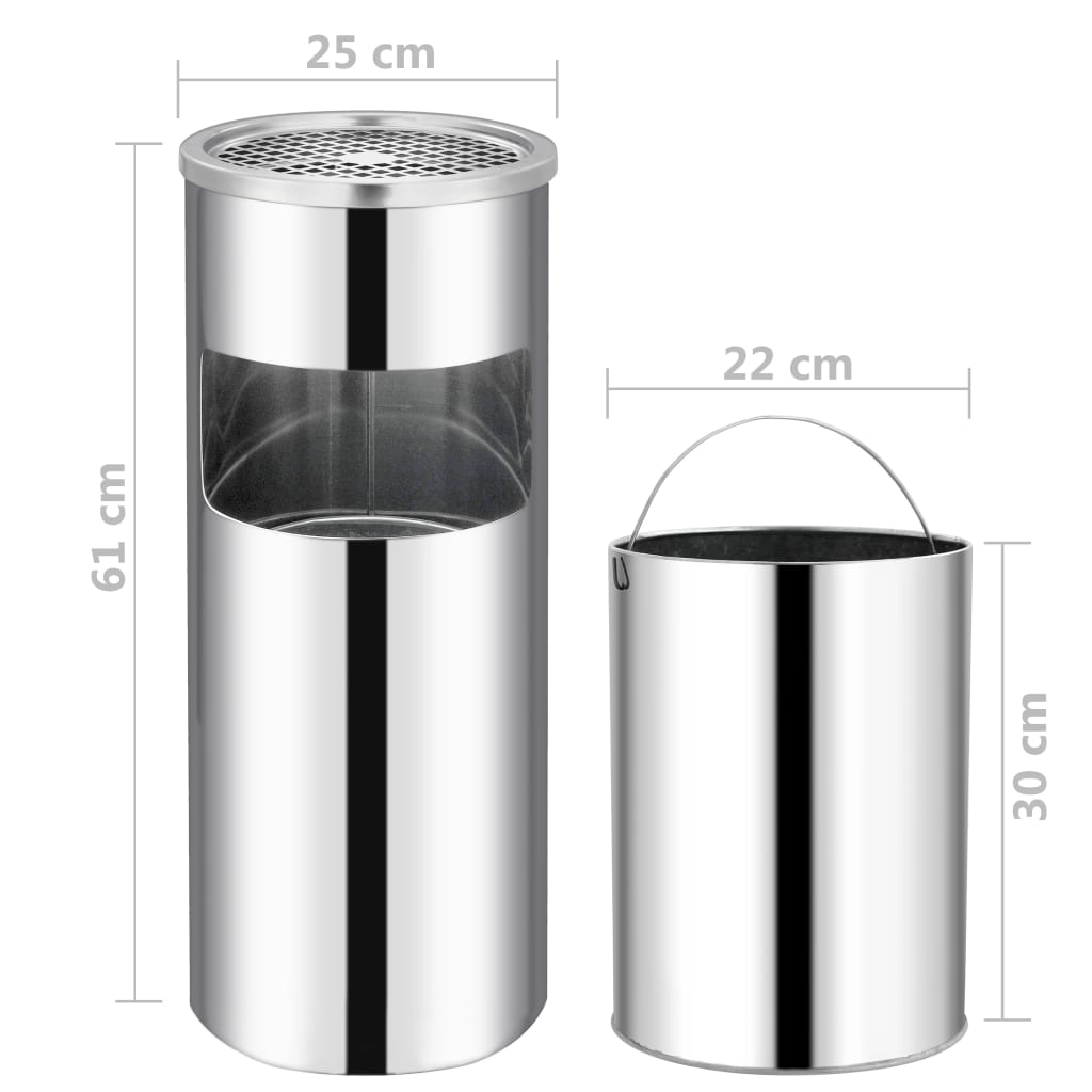 Pattumiera con Posacenere 30 litri in acciaio inox