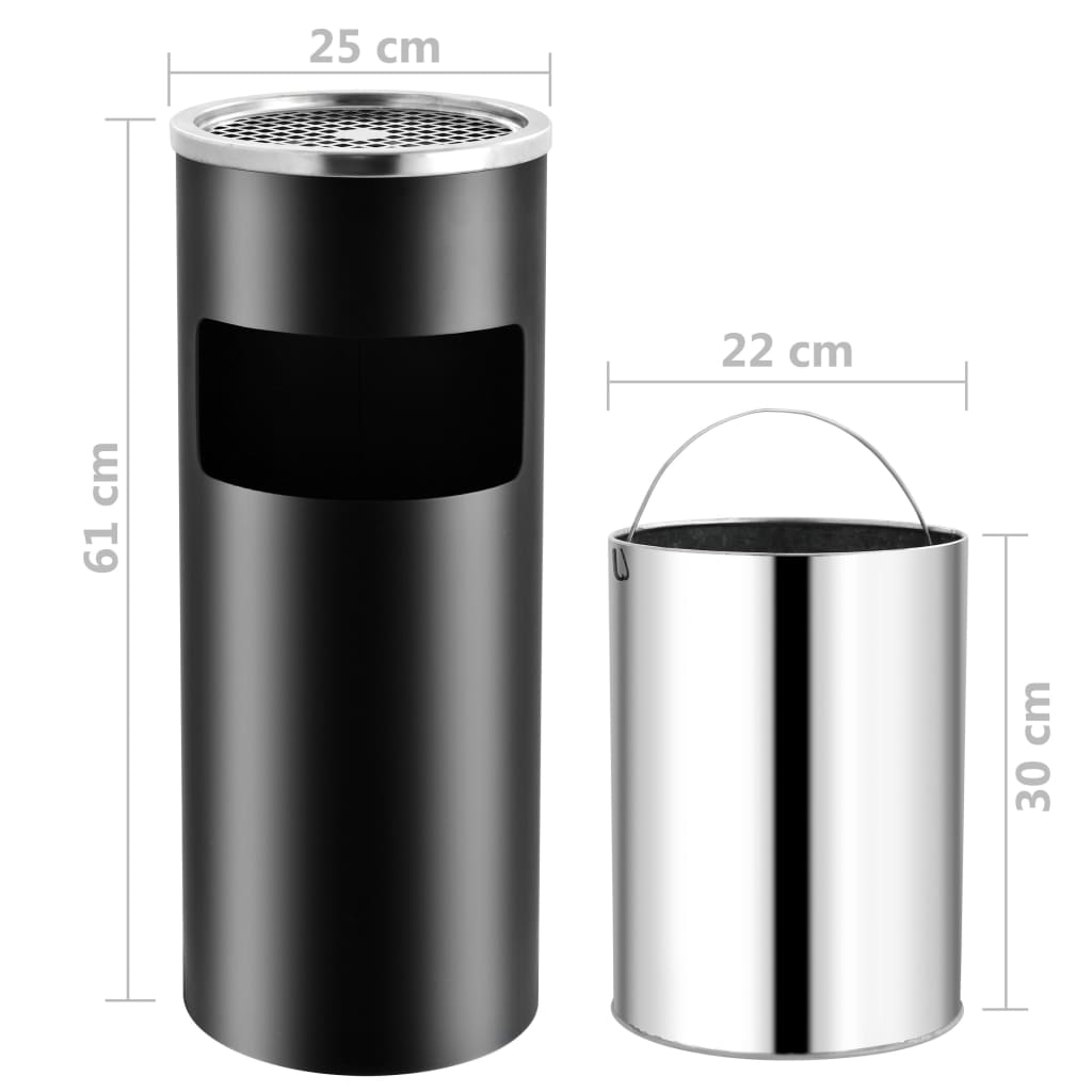 Pattumiera con Posacenere 30 L in acciaio nero