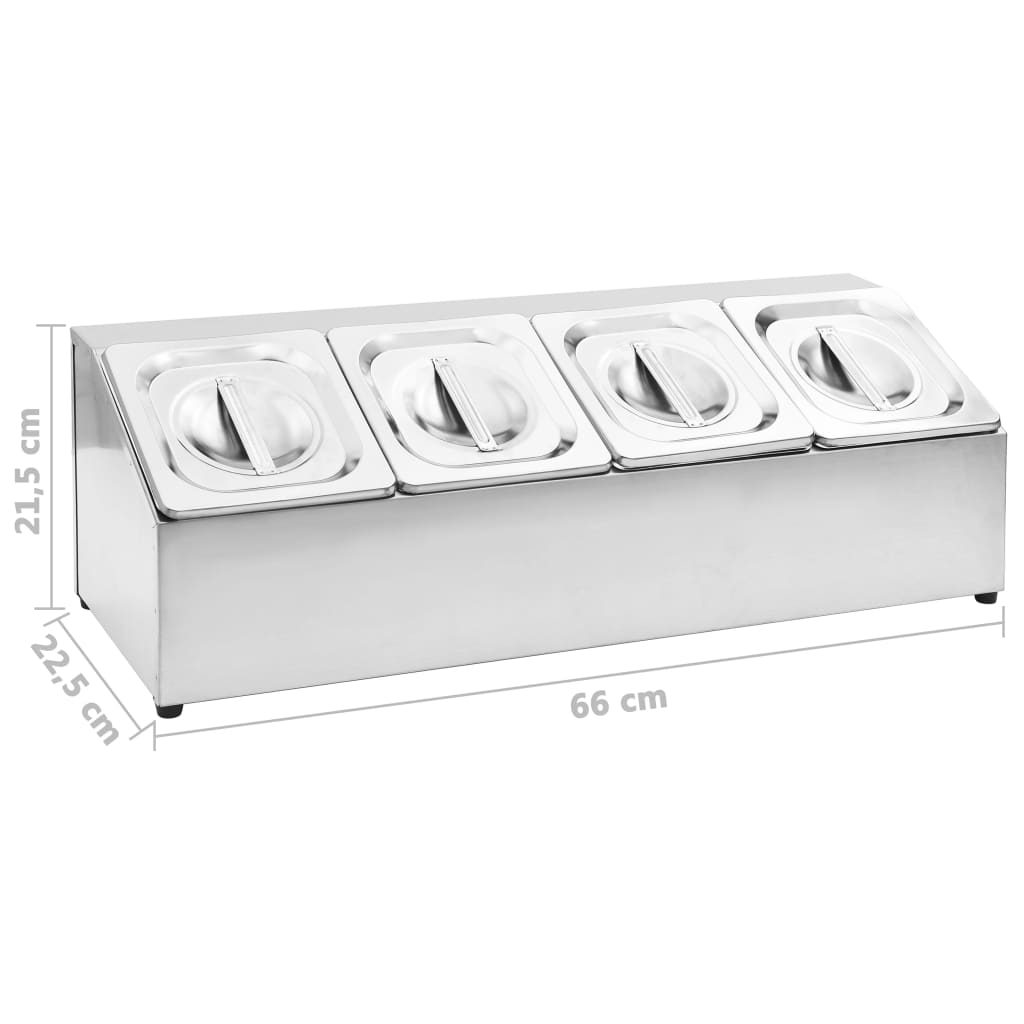 Supporto Gastronorm con 4 Contenitori GN 1/6 in Acciaio Inox