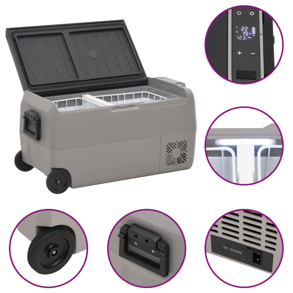 Borsa Frigo con Manico e Ruote Nera e Grigia 50 L PP e PE