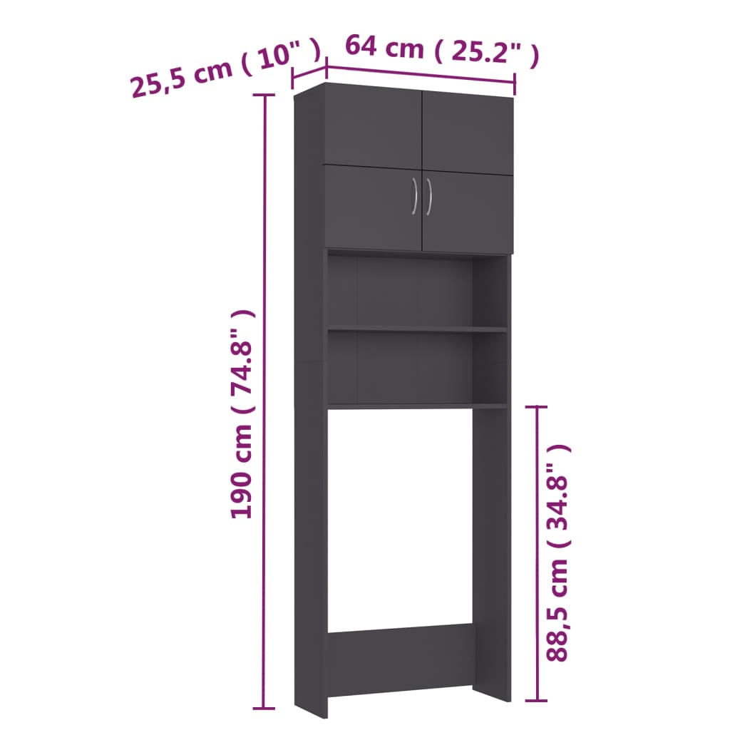 Mobile per Lavatrice Grigio 64x25,5x190 cm in Multistrato