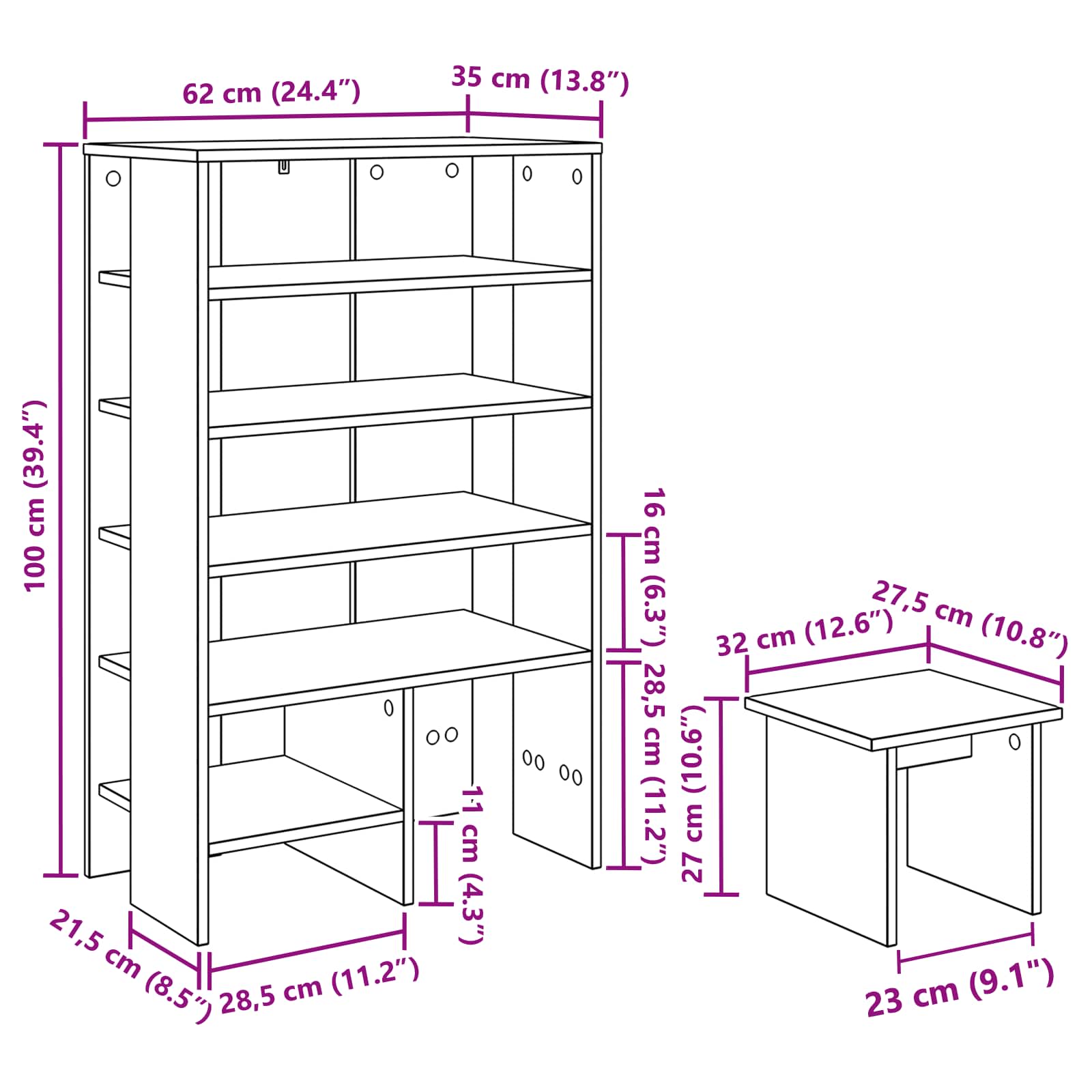 Mobile per scarpe 2 pz 62 x 35 x 100 cm Legno ingegnerizzato