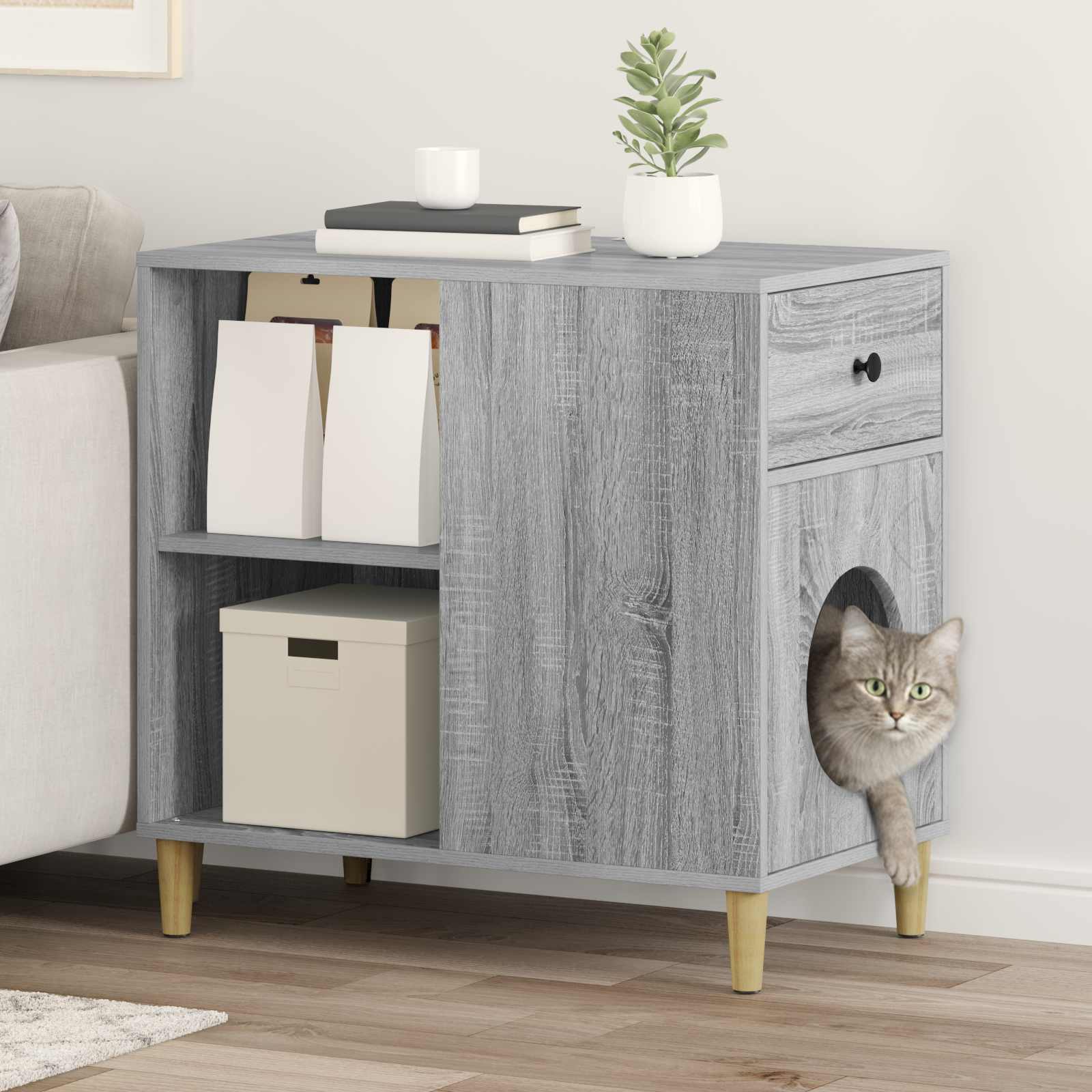 Casa per Gatti Sonoma grigio 72 x 42,5 x 70 cm