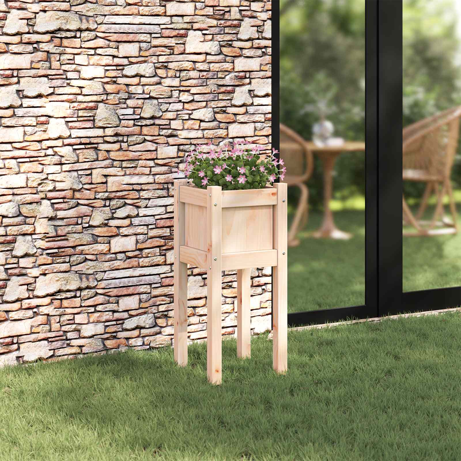 Vaso da giardino Natura 31 x 31 x 70 cm Legno Massello di Pino