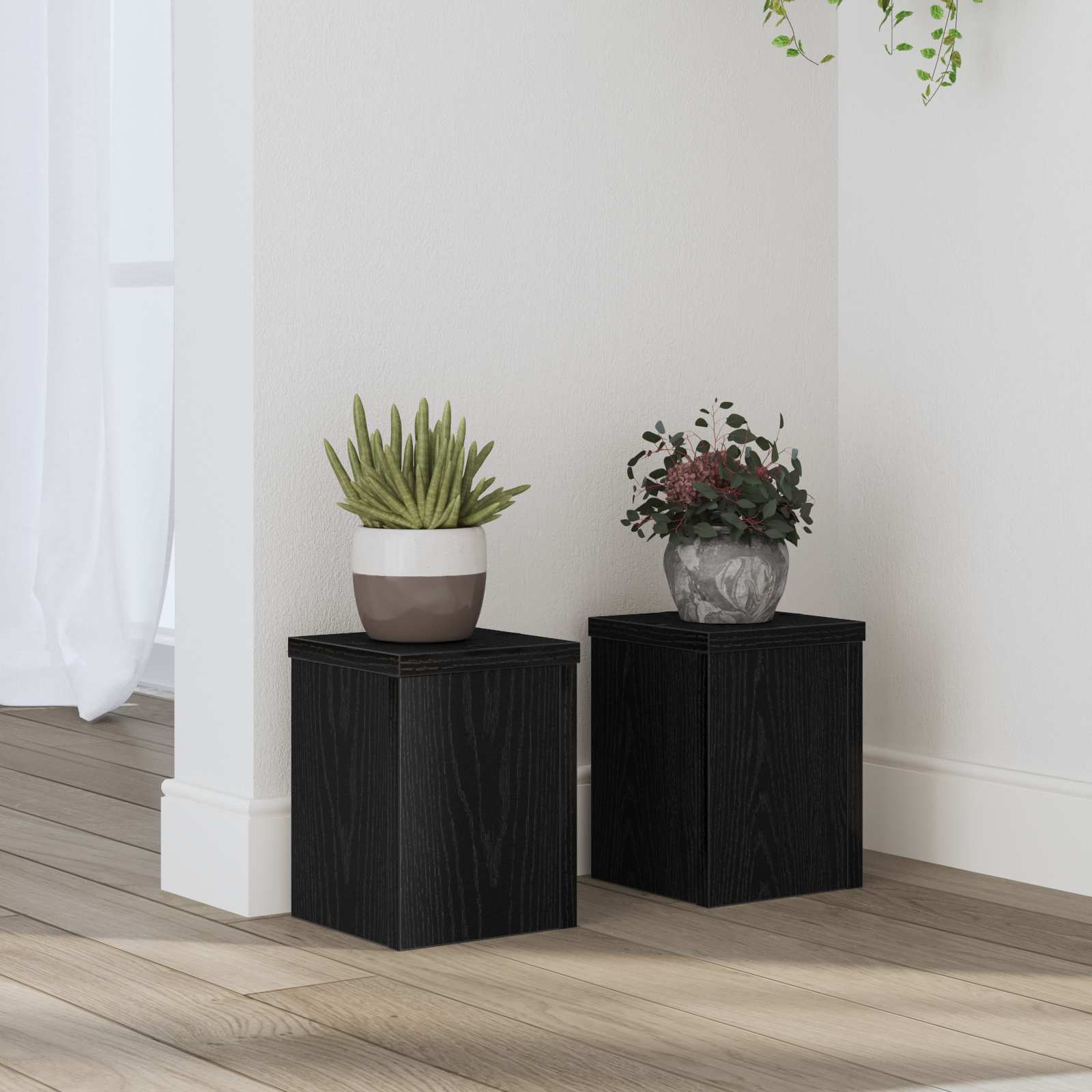 Supporto per piante 2 pz Rovere Nero 15 x 15 x 20 cm