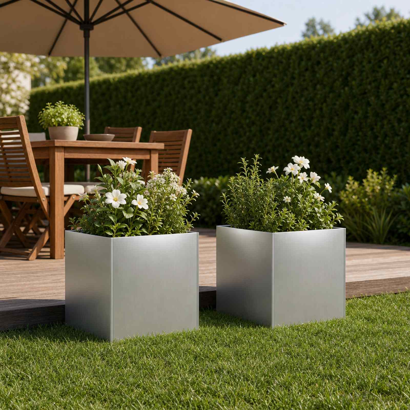 Vaso da giardino 2 pz Argento 25 x 25 x 25 cm Acciaio zincato