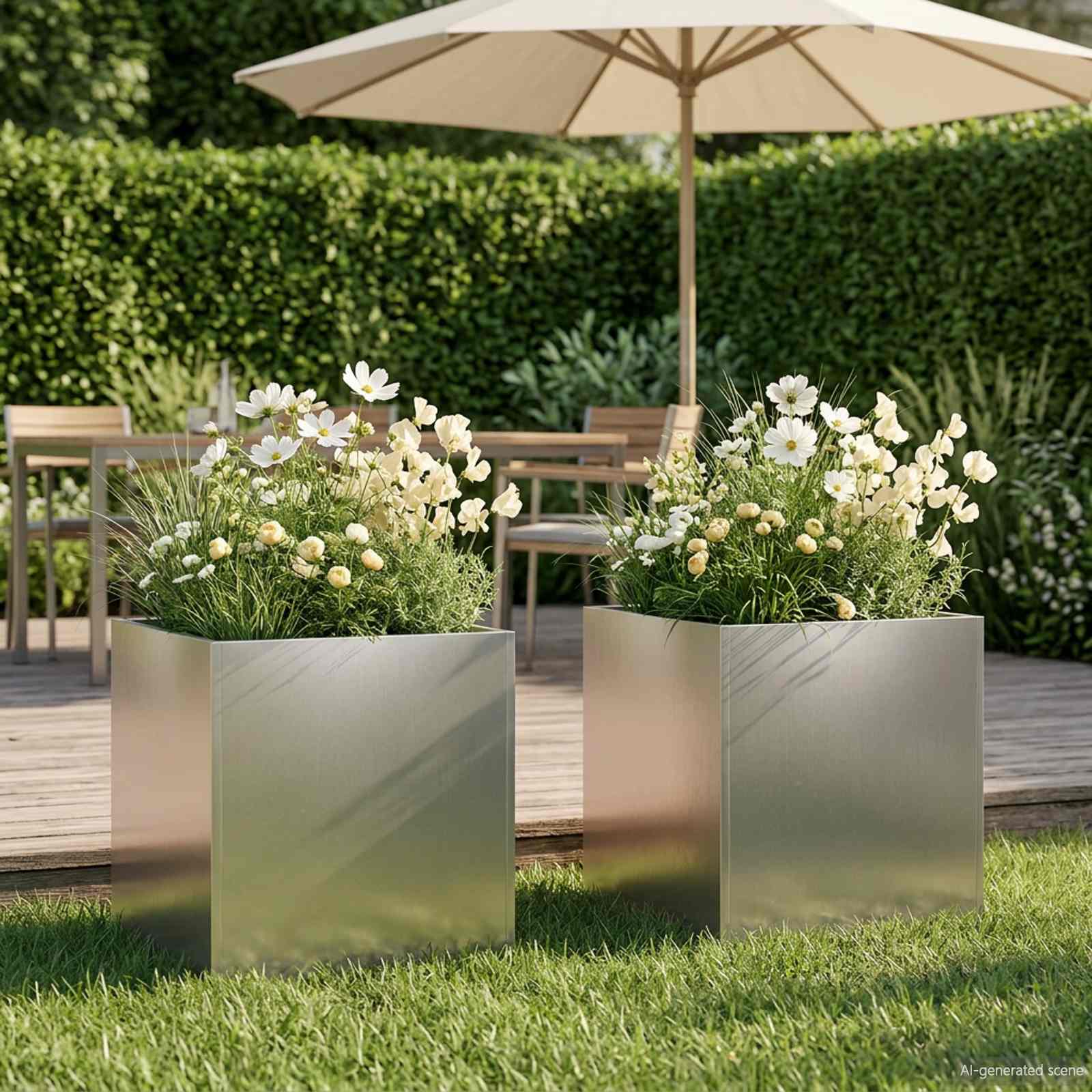 Vaso da giardino 2 pz Argento 35 x 35 x 35 cm Acciaio Inox