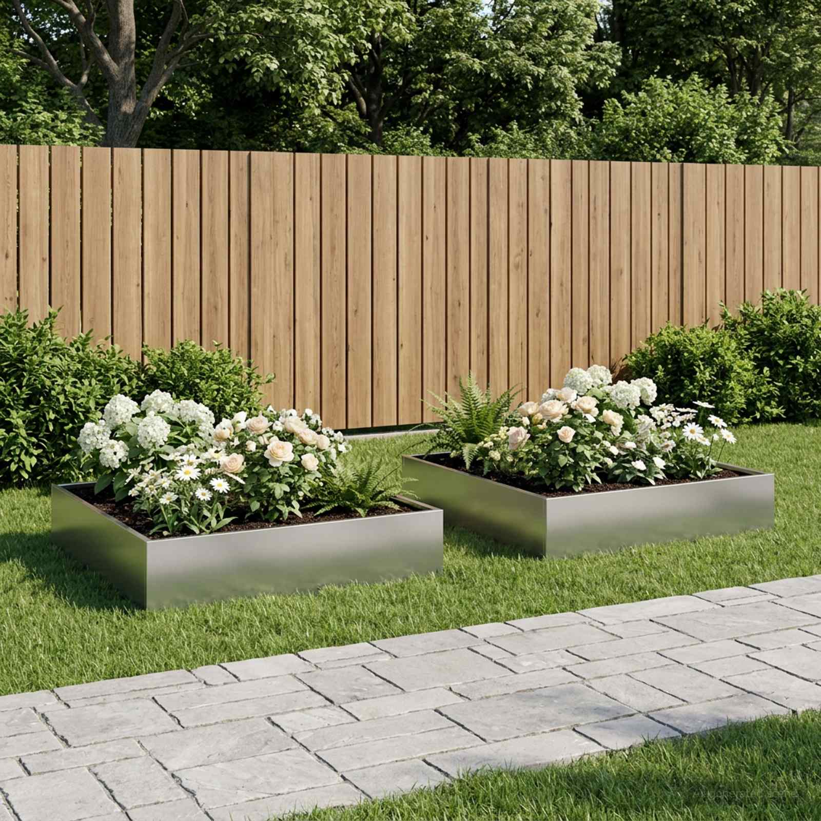 Vaso da giardino 2 pz Argento 80 x 80 x 20 cm Acciaio zincato