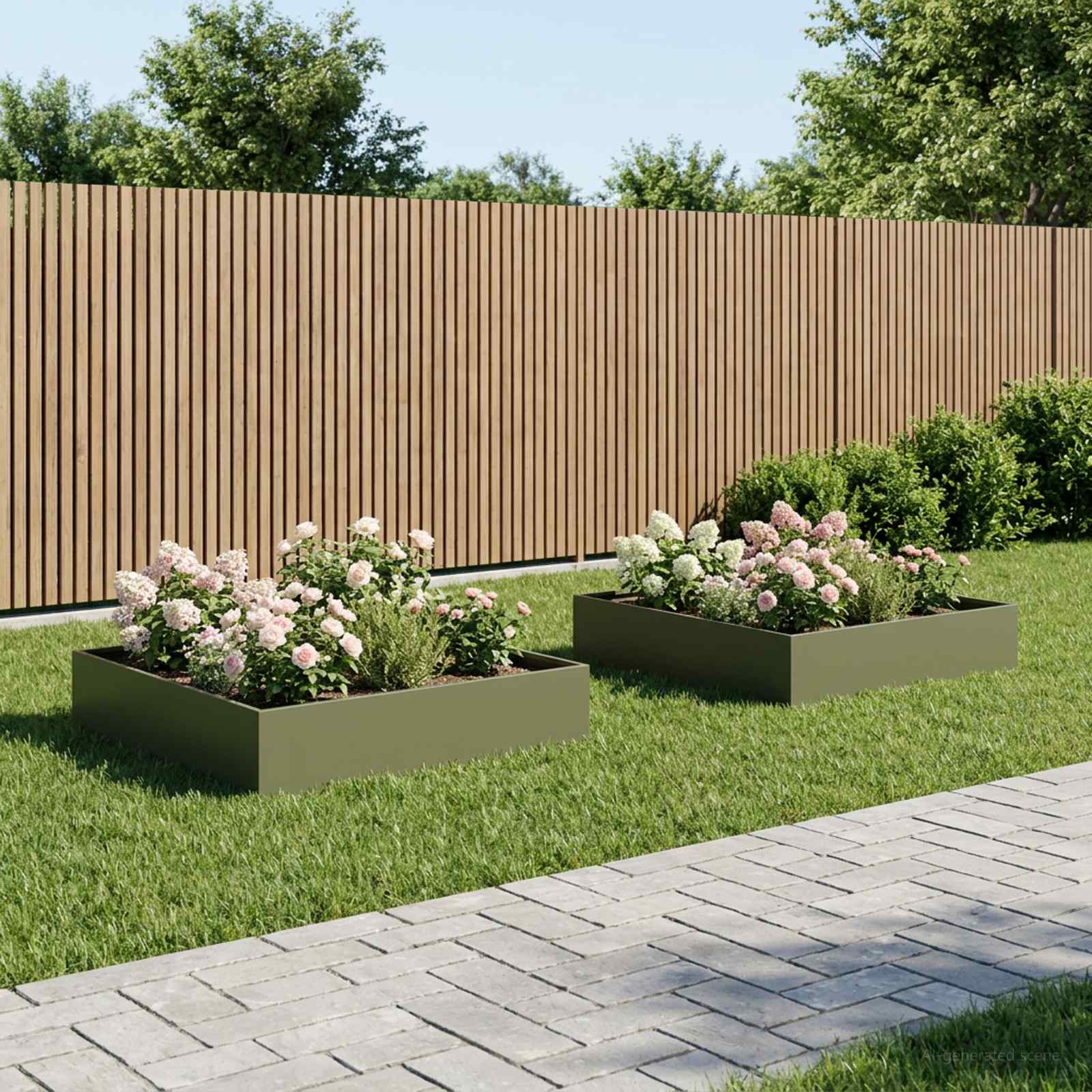 Vaso da giardino 2 pz Verde Oliva 100 x 100 x 20 cm