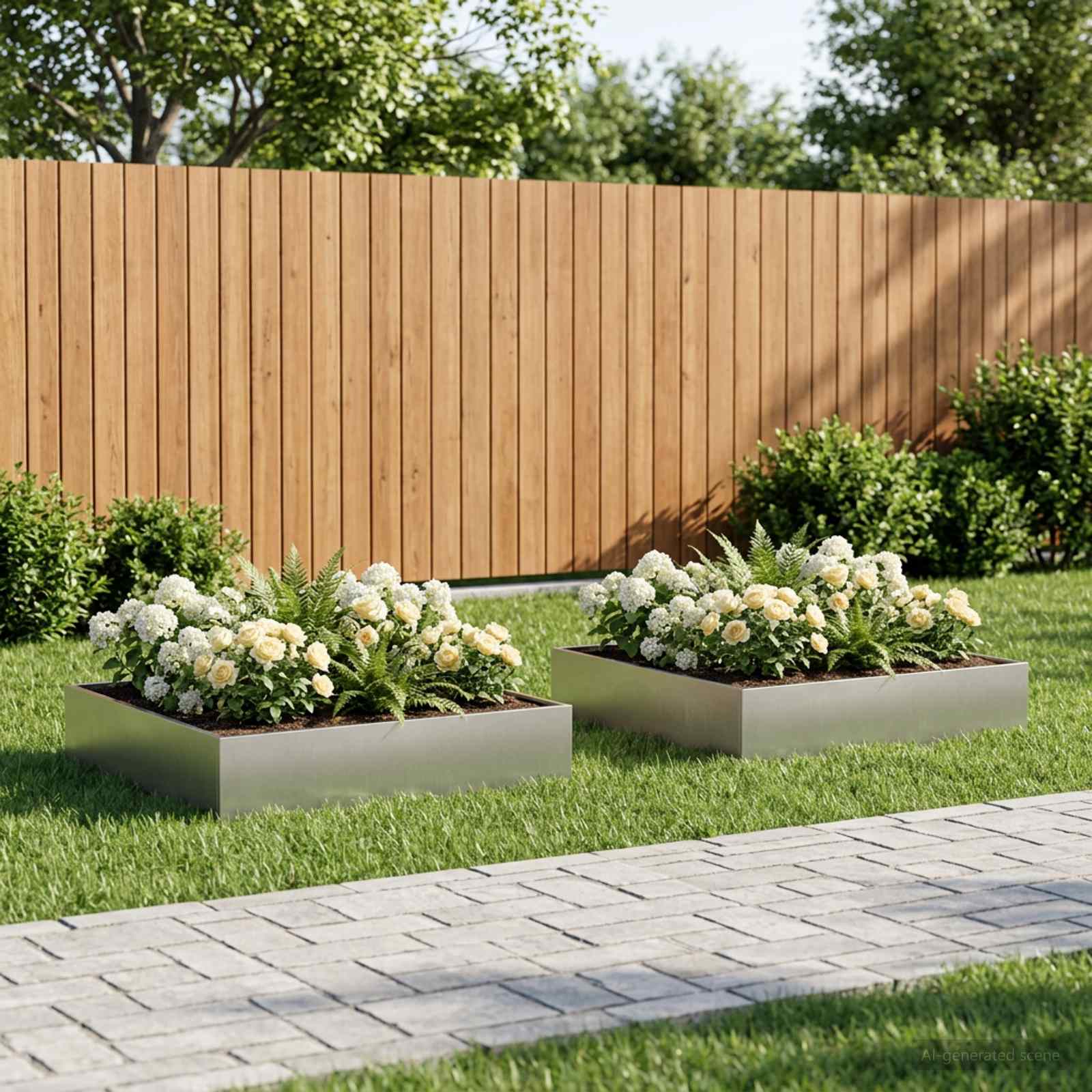 Vaso da giardino 2 pz Argento 100 x 100 x 20 cm Acciaio Inox