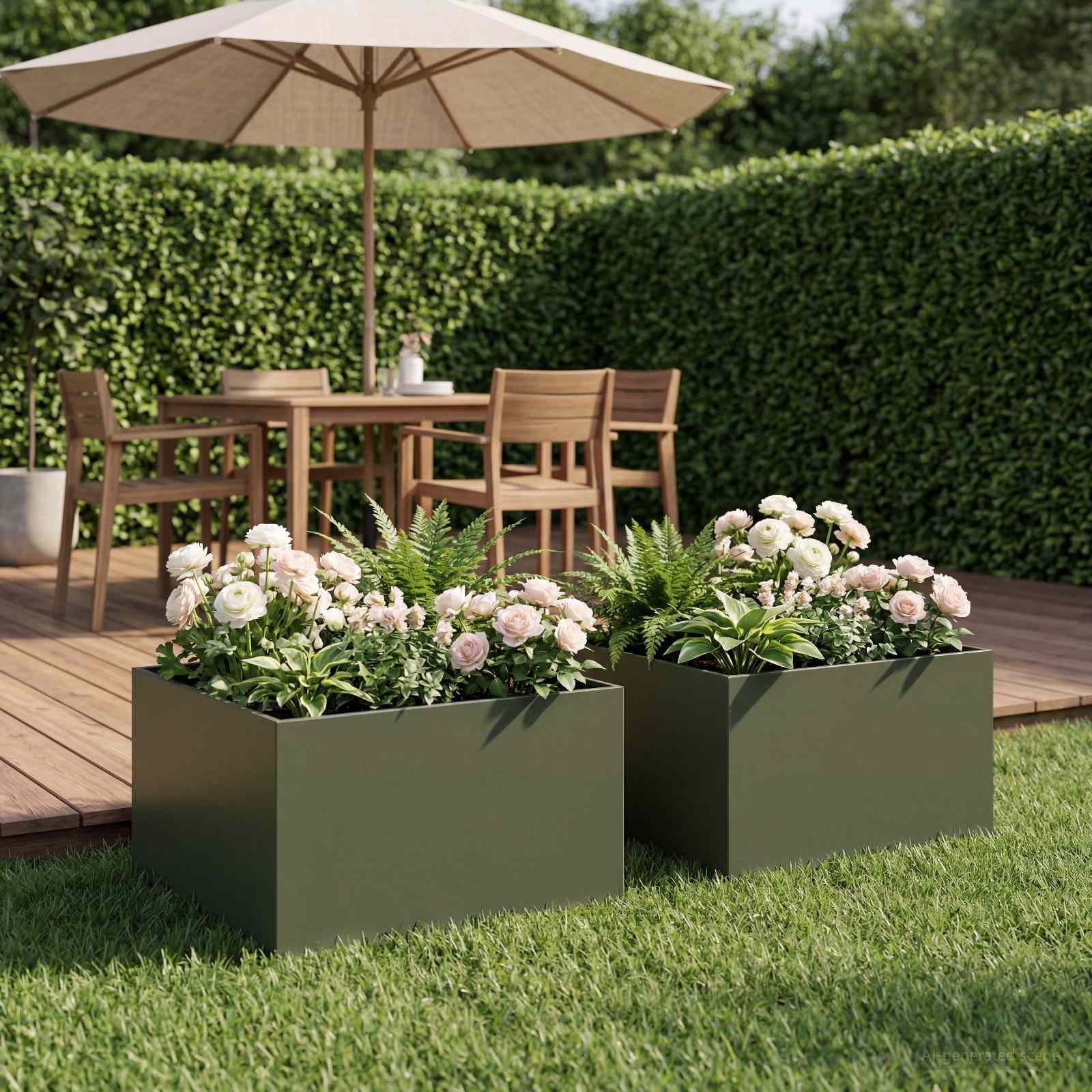 Vaso da giardino 2 pz Verde Oliva 40 x 40 x 30 cm