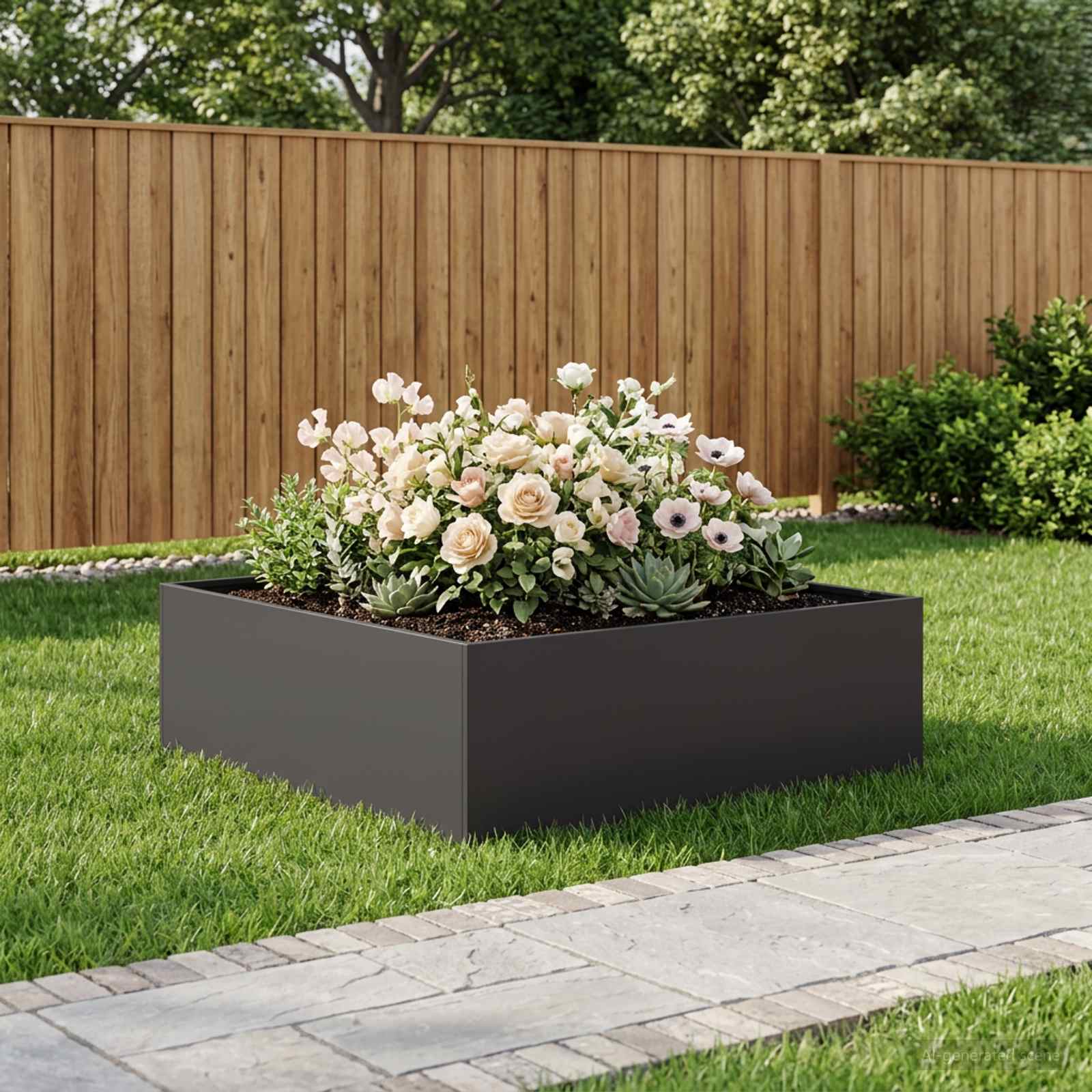 Vaso da giardino Nero 80 x 80 x 30 cm Acciaio laminato a freddo
